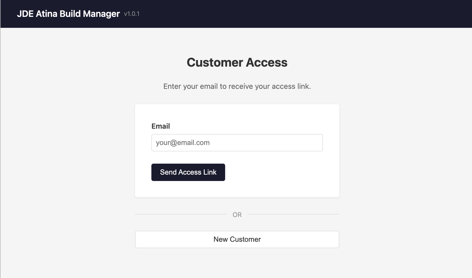 New Customer button on the Build Manager home page