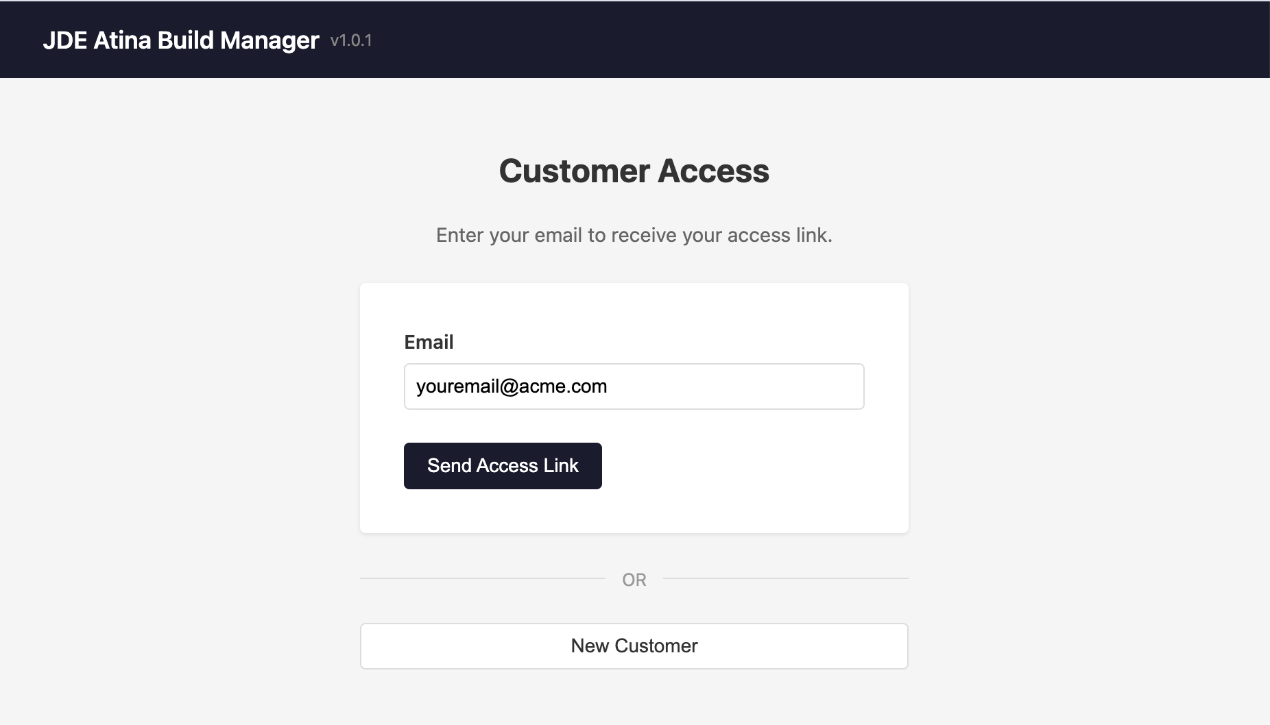 Send Access Link field on the Build Manager home page