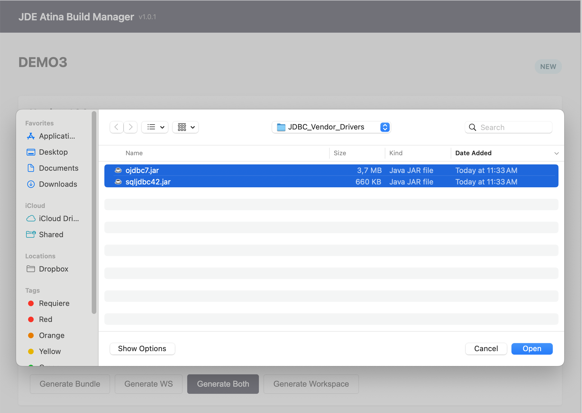 Uploading files into a dashboard section