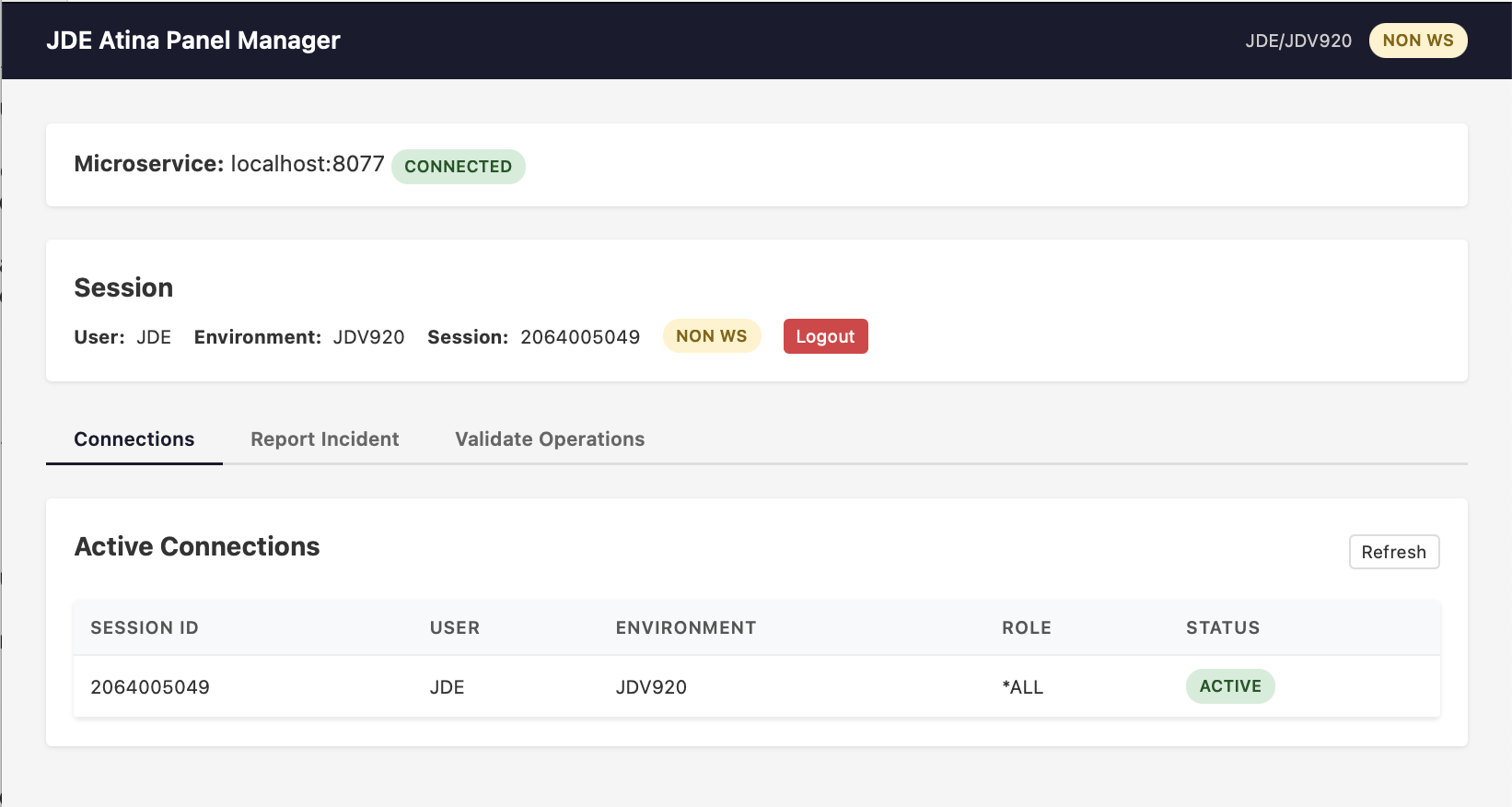 Panel Manager dashboard after login