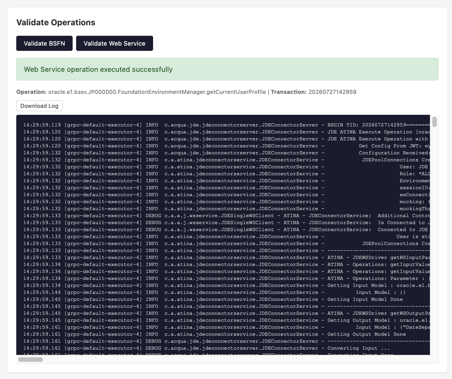 Successful Web Service validation